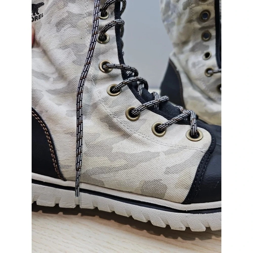 Sorel Winter Snow Boots Camo Womens Size 10.5‎ NL2361-125 White Black Waterproof